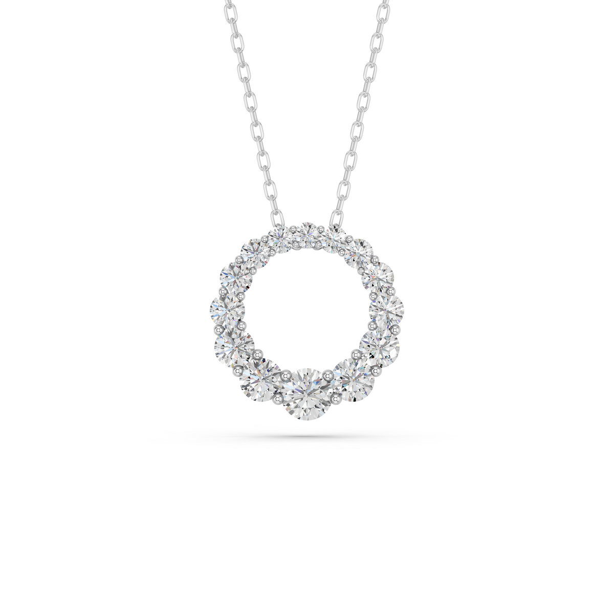 Round Lab Diamond Graduating Circle Pendant in 14K White Gold – top view
