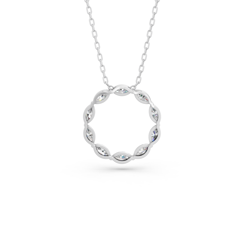 Marquise Lab Diamond Circle Pendant in 14K White Gold – back view