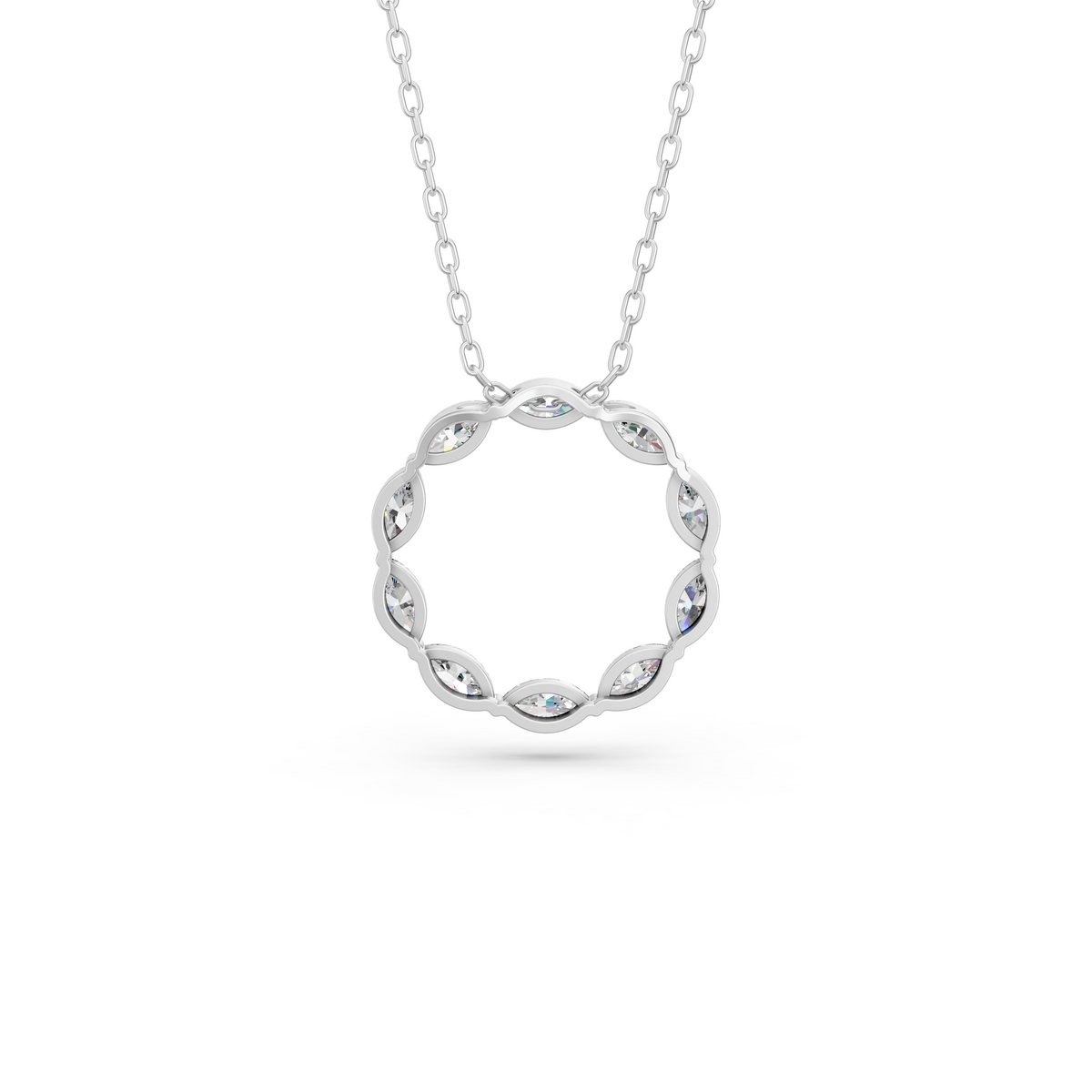 Marquise Lab Diamond Circle Pendant in 14K White Gold – back view