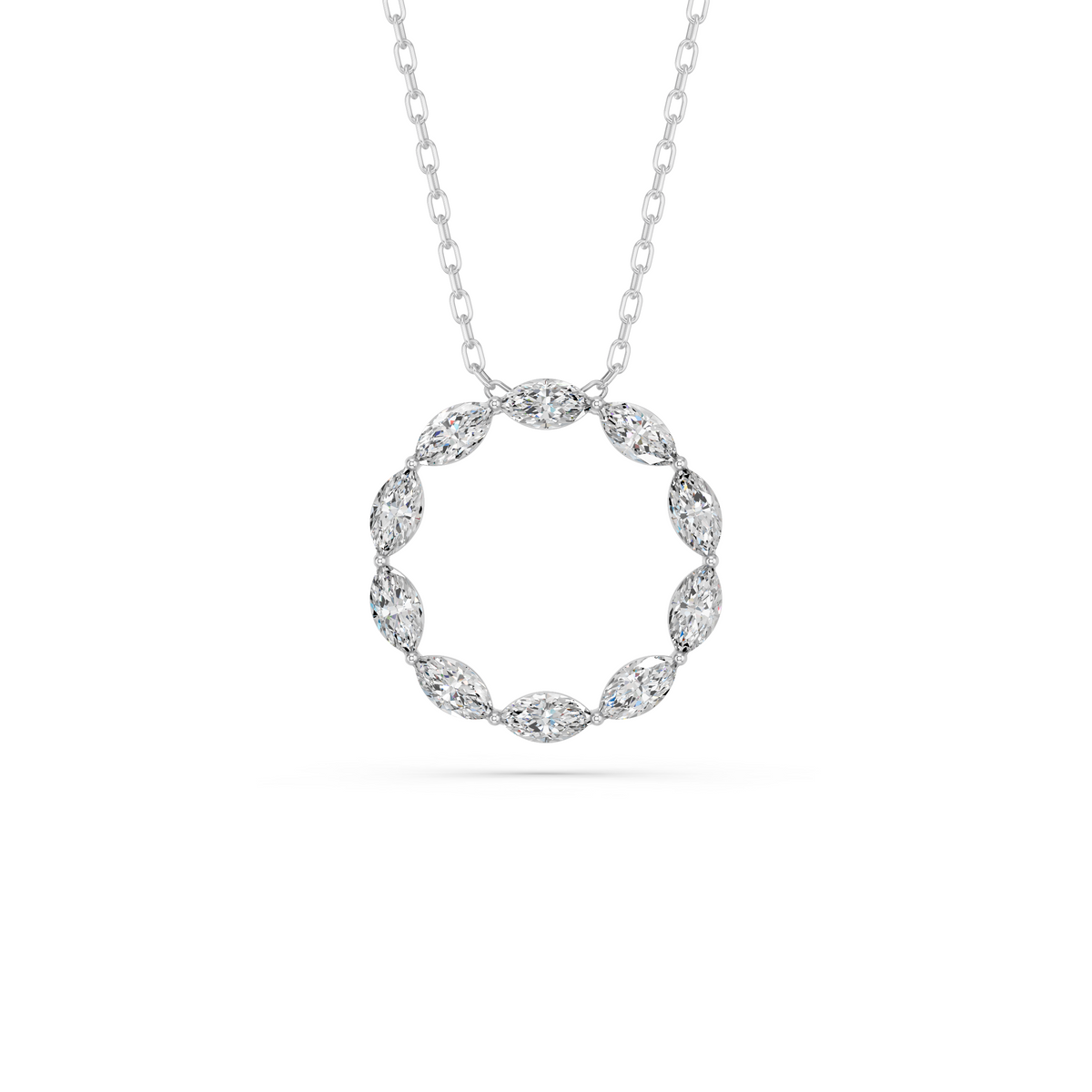 Marquise Lab Diamond Circle Pendant in 14K White Gold – top view