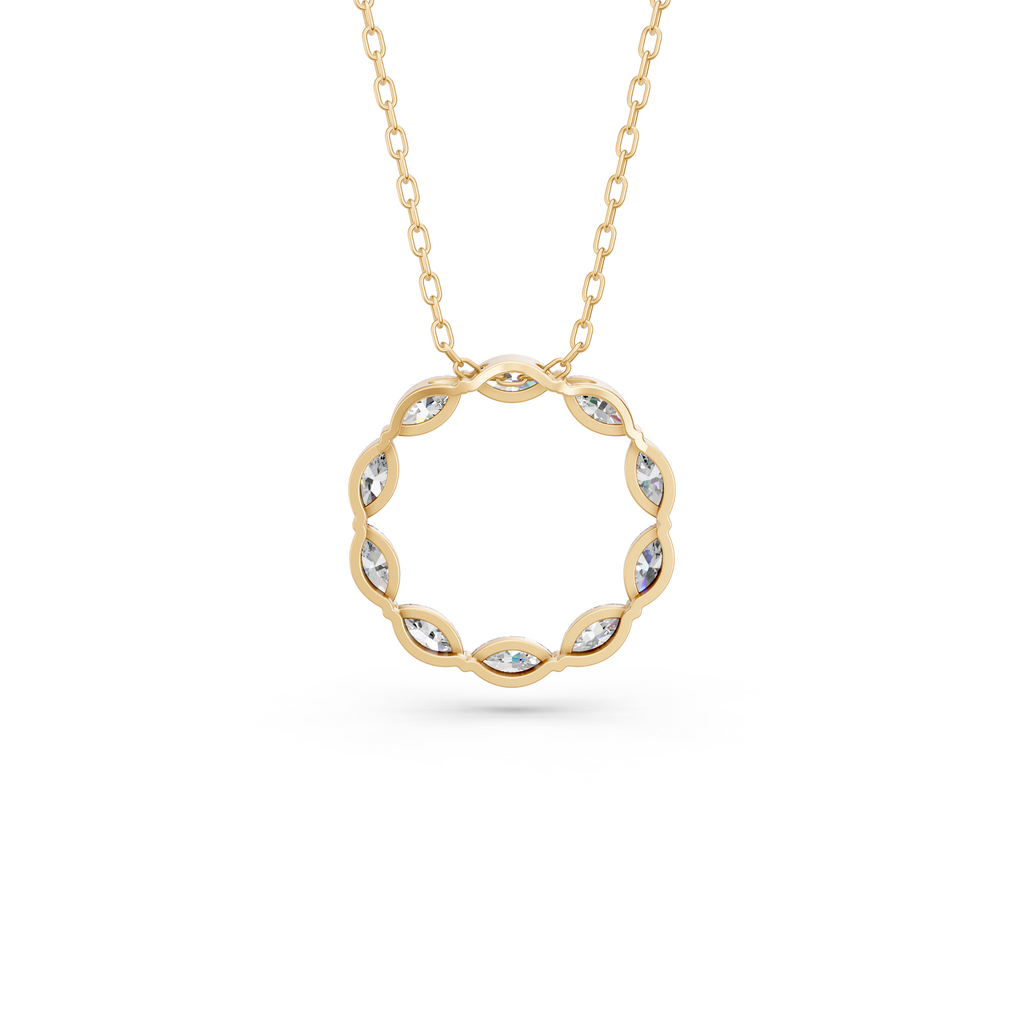 Marquise Lab Diamond Circle Pendant in 14K Yellow Gold – back view
