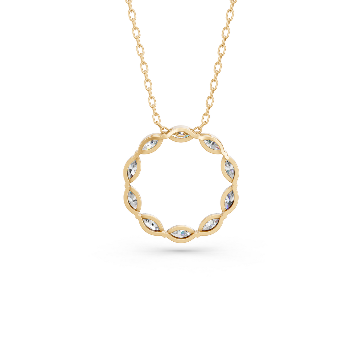Marquise Lab Diamond Circle Pendant in 14K Yellow Gold – back view