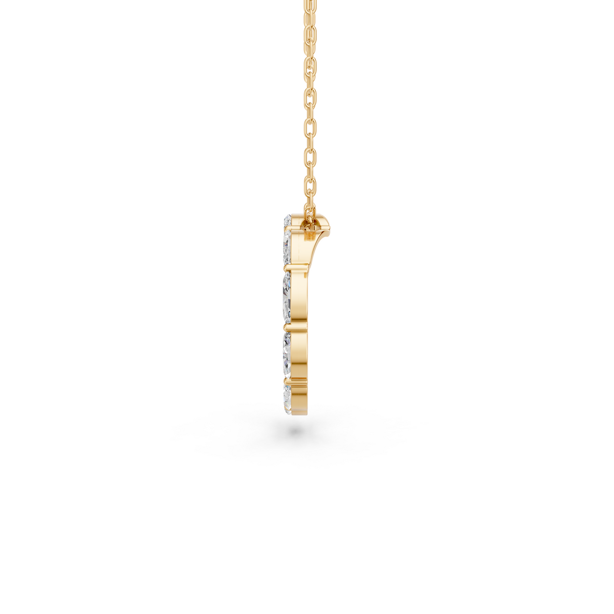 Marquise Lab Diamond Circle Pendant in 14K Yellow Gold – side view