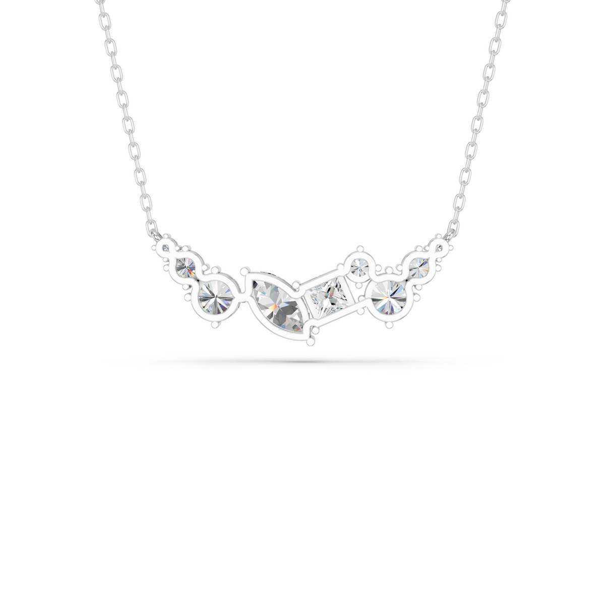 Multi Shapes Lab Diamond Scattered Necklace in 14K White Gold – back view