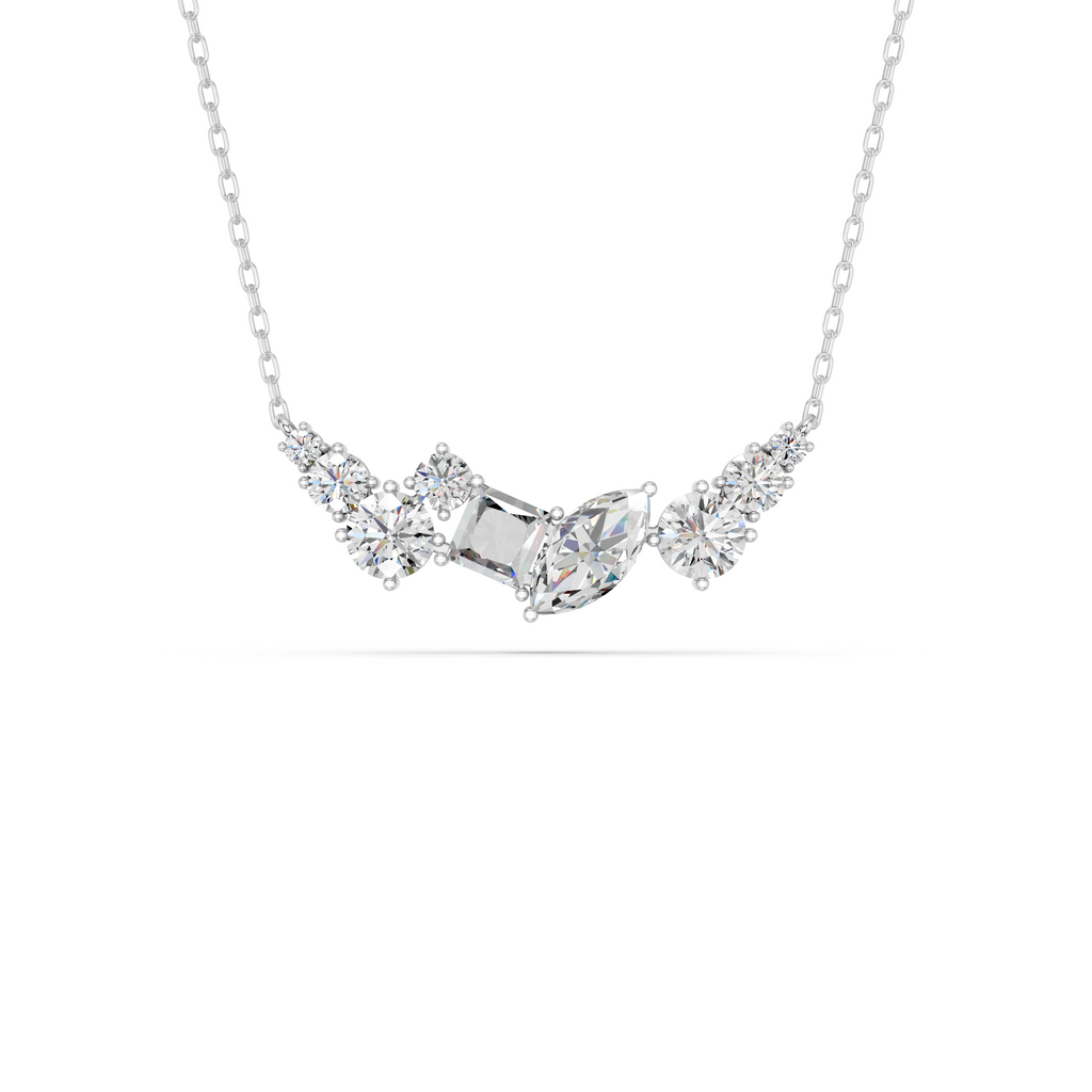 Multi Shapes Lab Diamond Scattered Necklace in 14K White Gold – top view