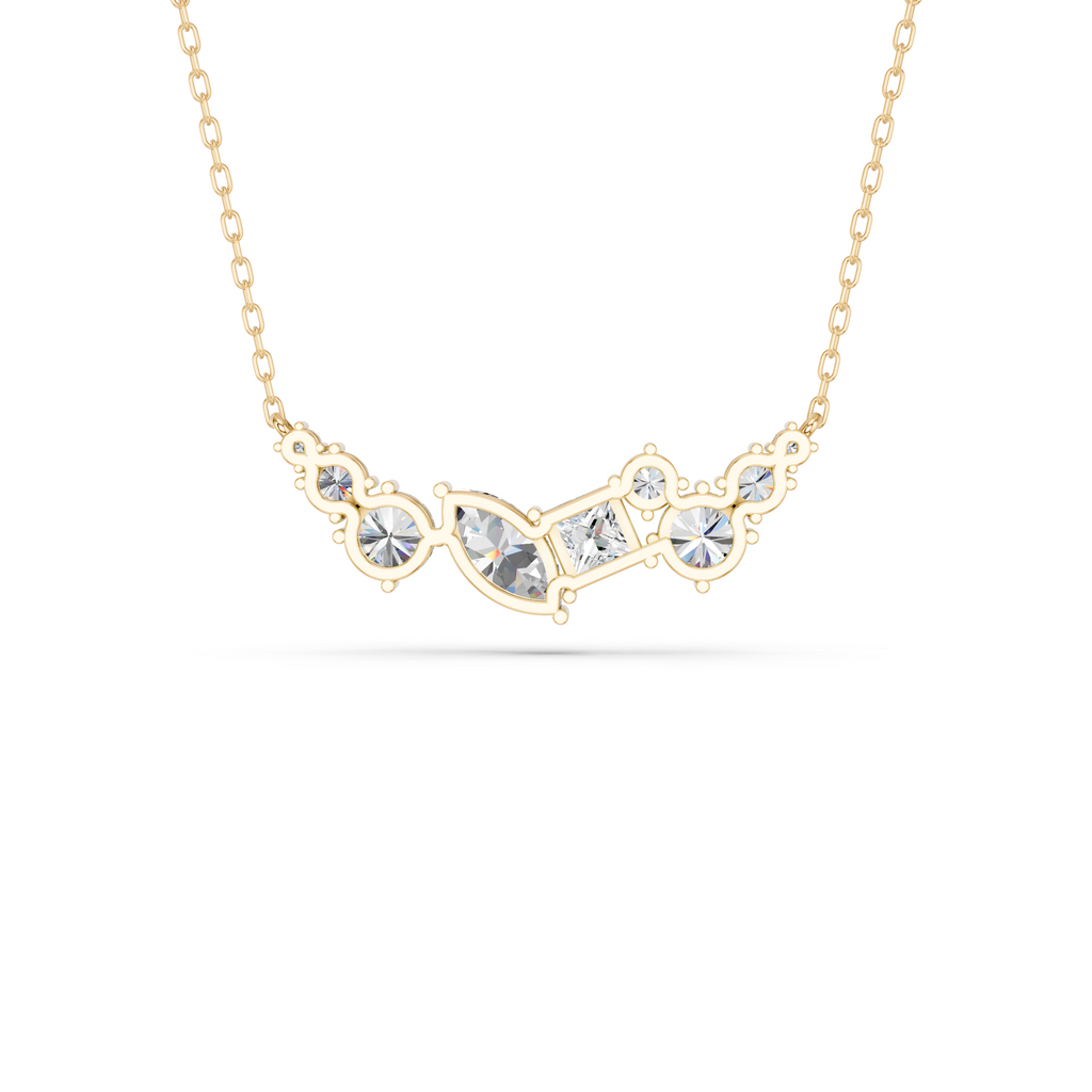 Multi Shapes Lab Diamond Scattered Necklace in 14K Yellow Gold – back view