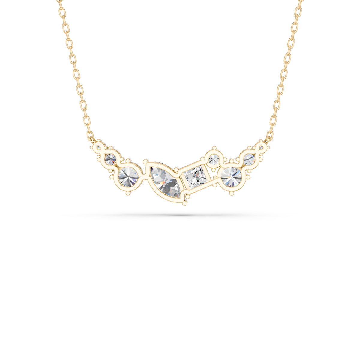 Multi Shapes Lab Diamond Scattered Necklace in 14K Yellow Gold – back view