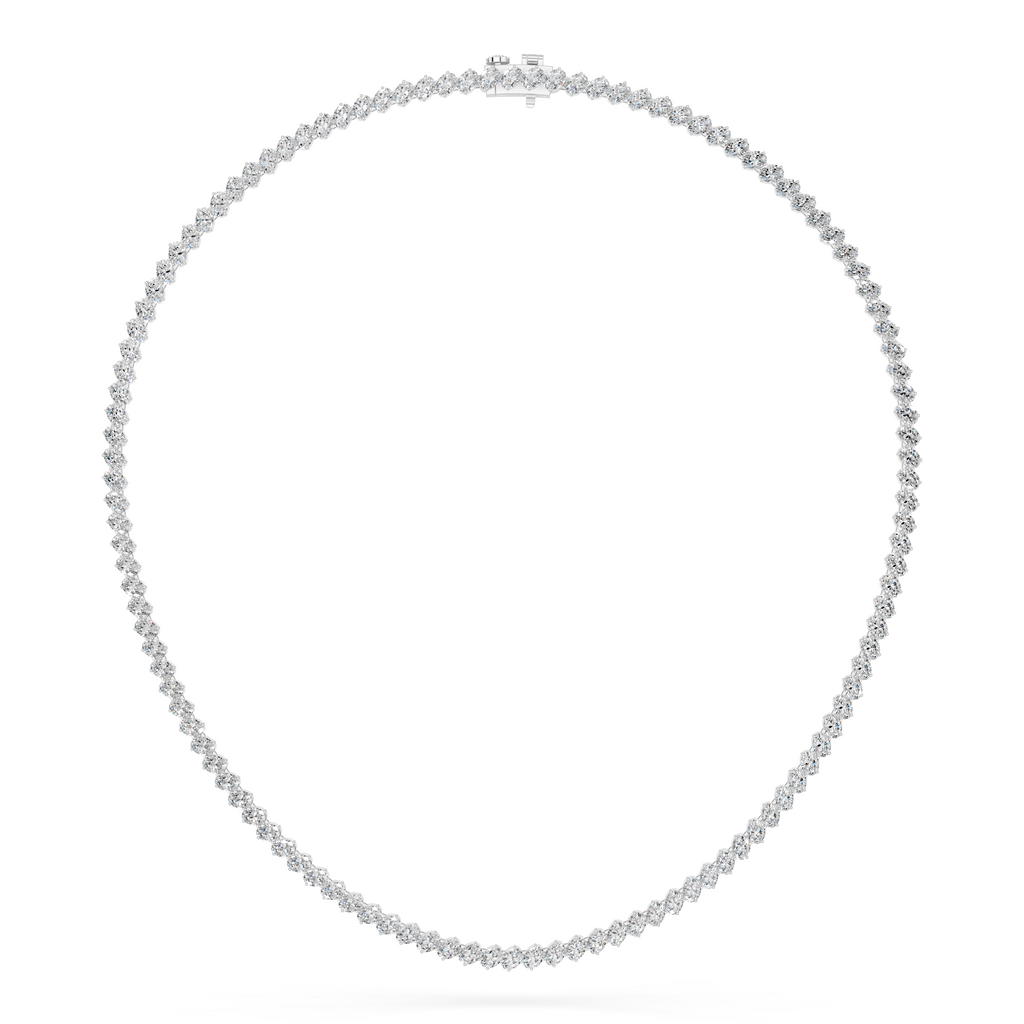 Angled Oval Lab Diamond Tennis Necklace in 14K White Gold – top view