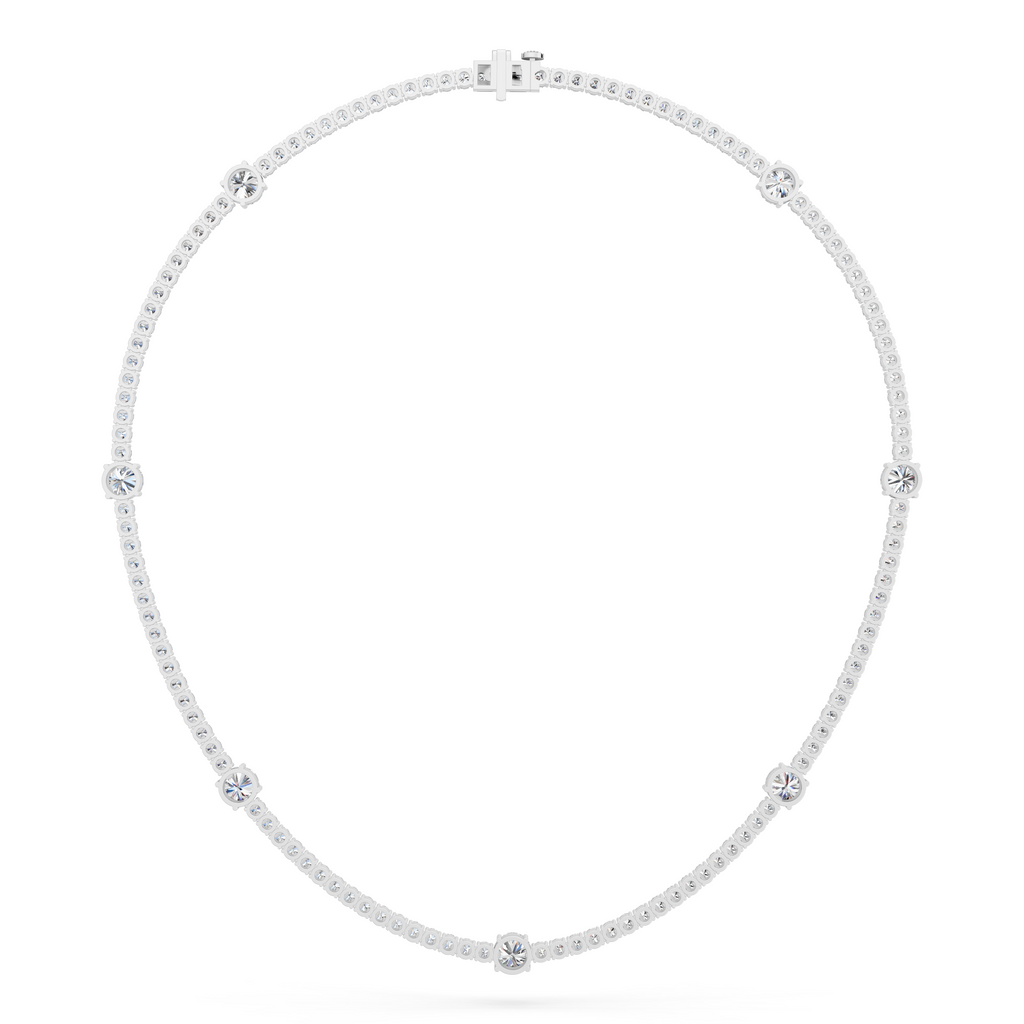 Round Lab Diamond Stationed Tennis Necklace in 14K White Gold – back view