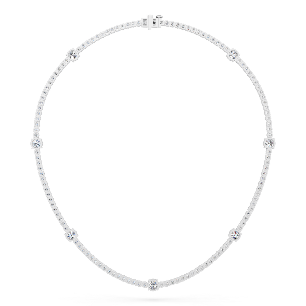 Round Lab Diamond Stationed Tennis Necklace in 14K White Gold – back view