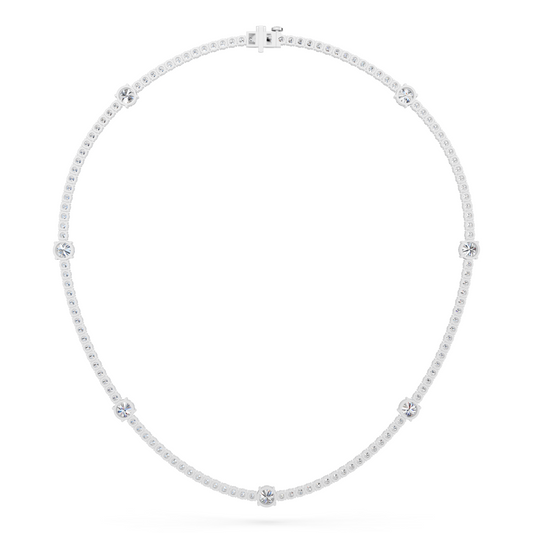 Round Lab Diamond Stationed Tennis Necklace in 14K White Gold – back view