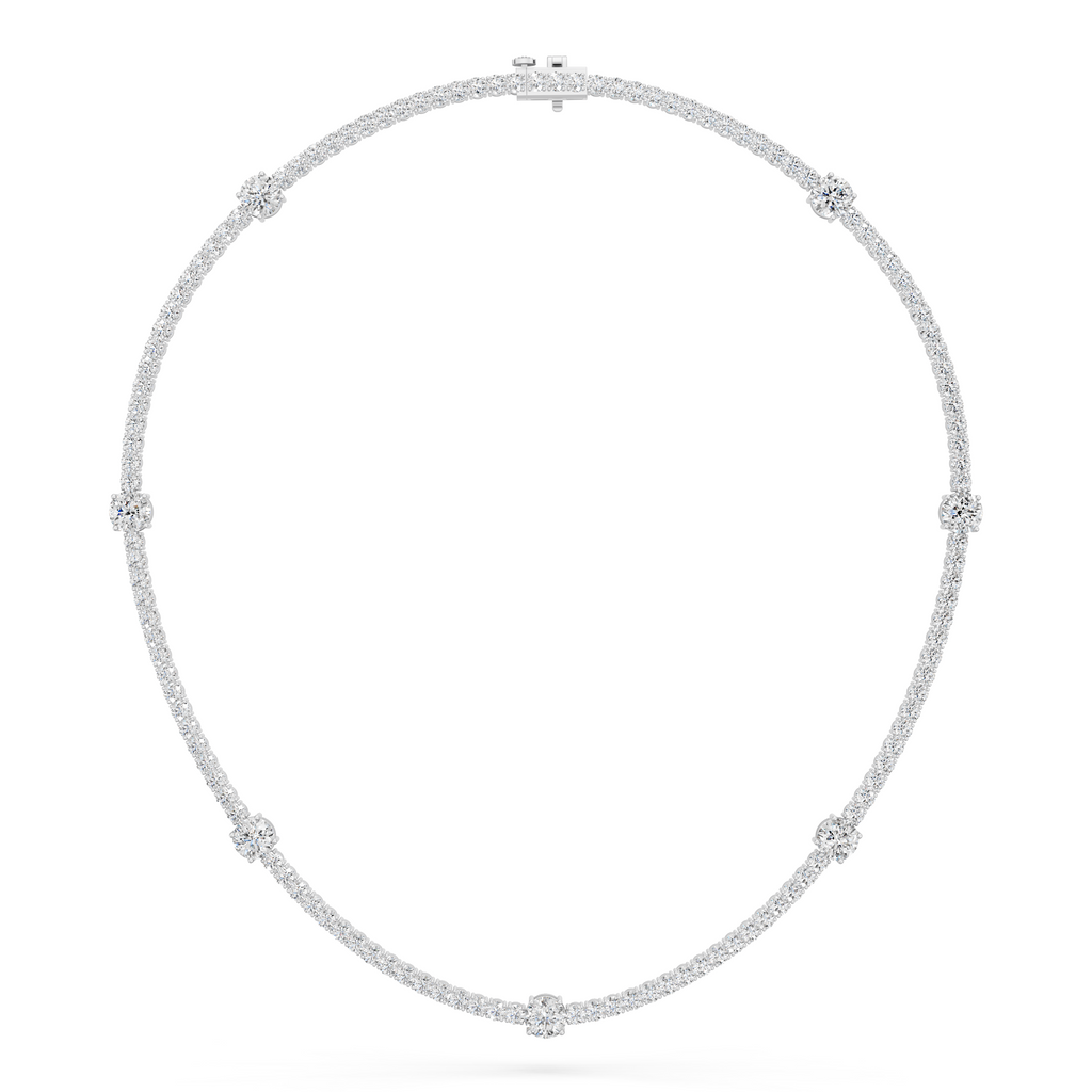 Round Lab Diamond Stationed Tennis Necklace in 14K White Gold – top view