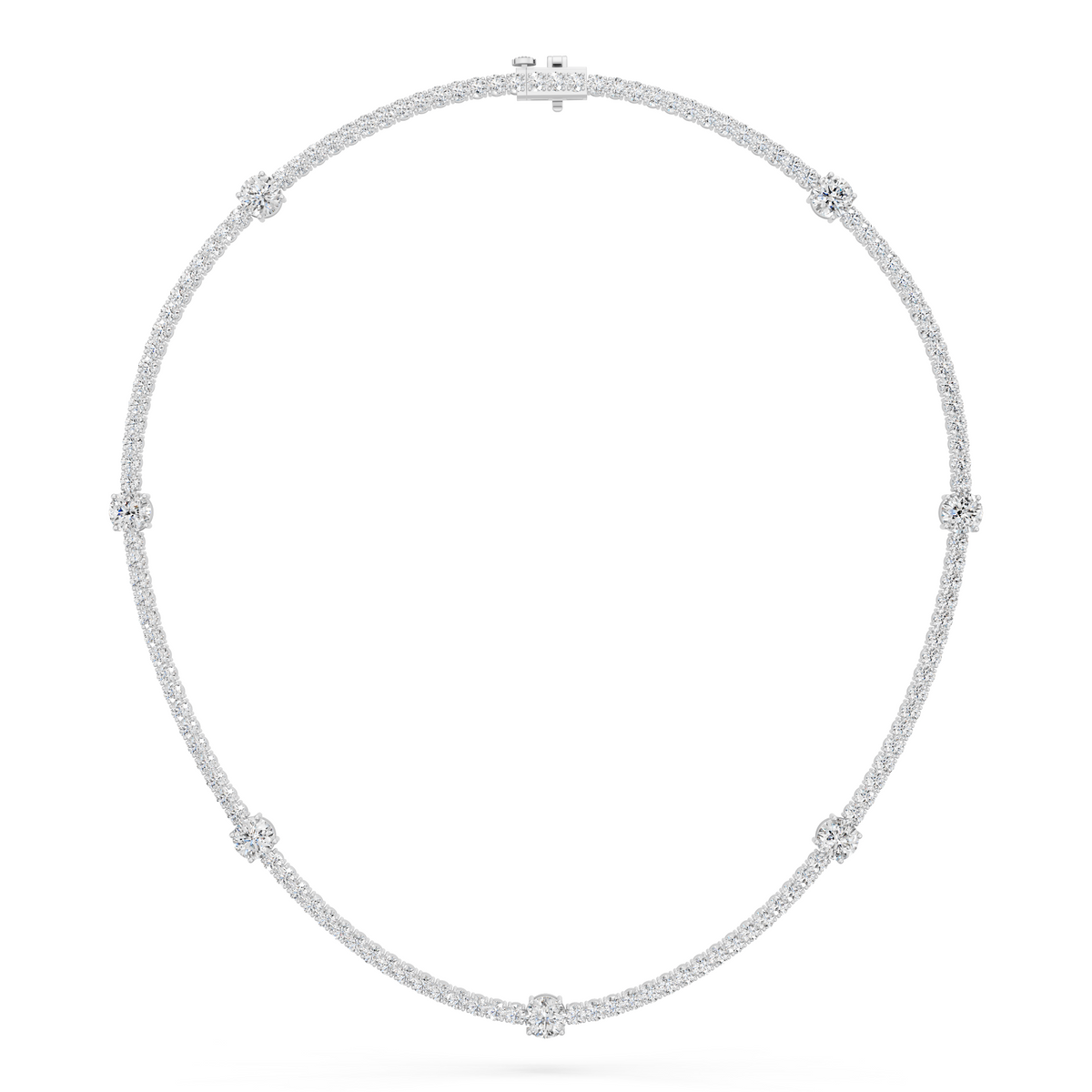 Round Lab Diamond Stationed Tennis Necklace in 14K White Gold – top view