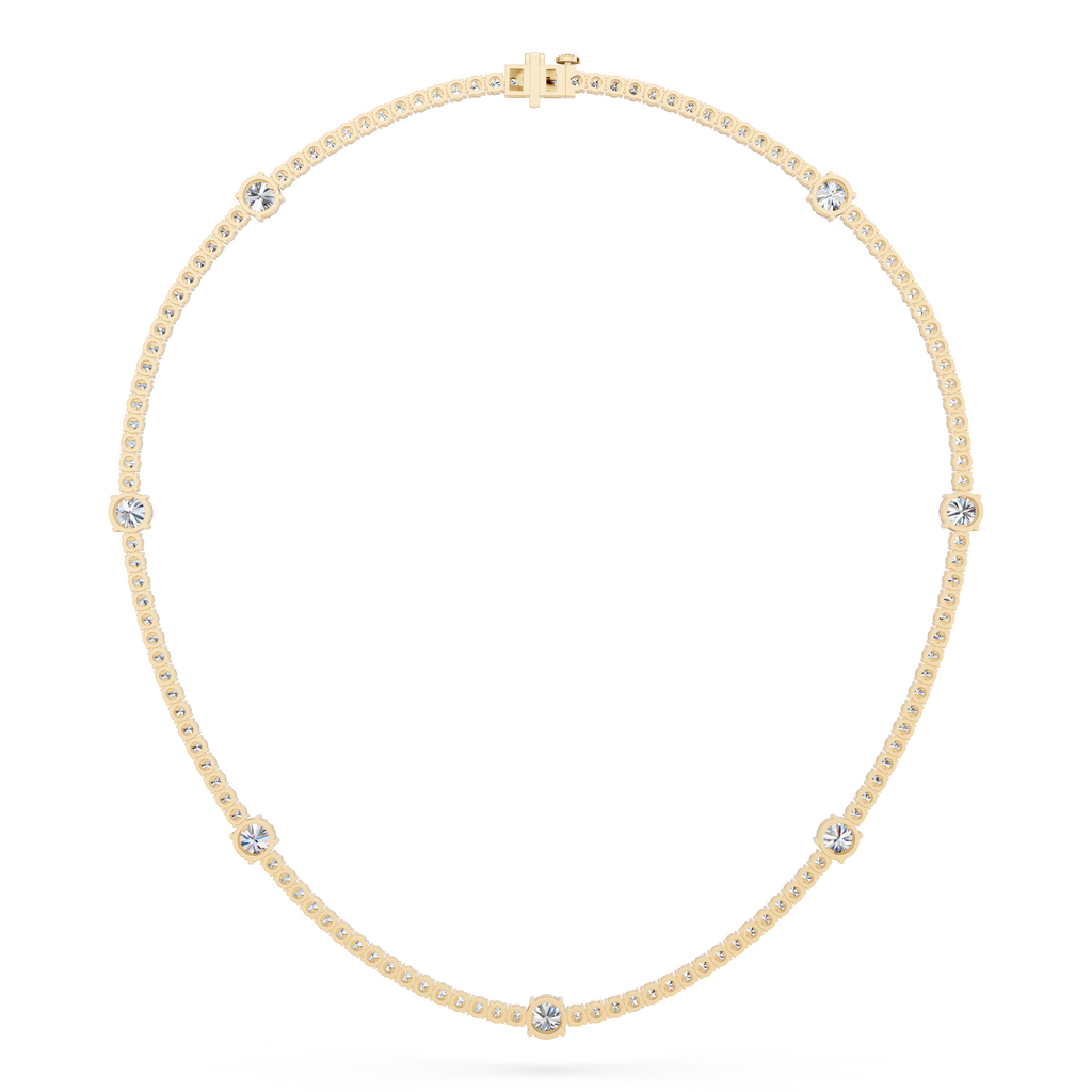 Round Lab Diamond Stationed Tennis Necklace in 14K Yellow Gold – back view