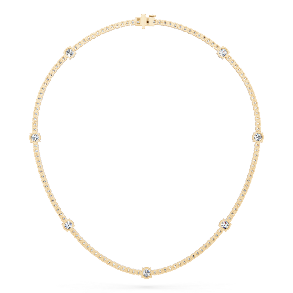 Round Lab Diamond Stationed Tennis Necklace in 14K Yellow Gold – back view