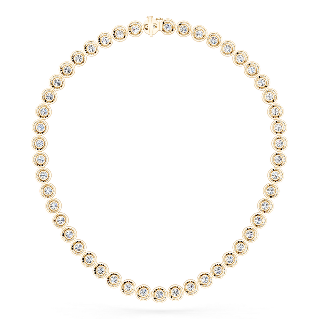 Round Lab Diamond Halo Tennis Necklace in 14K Yellow Gold – back view