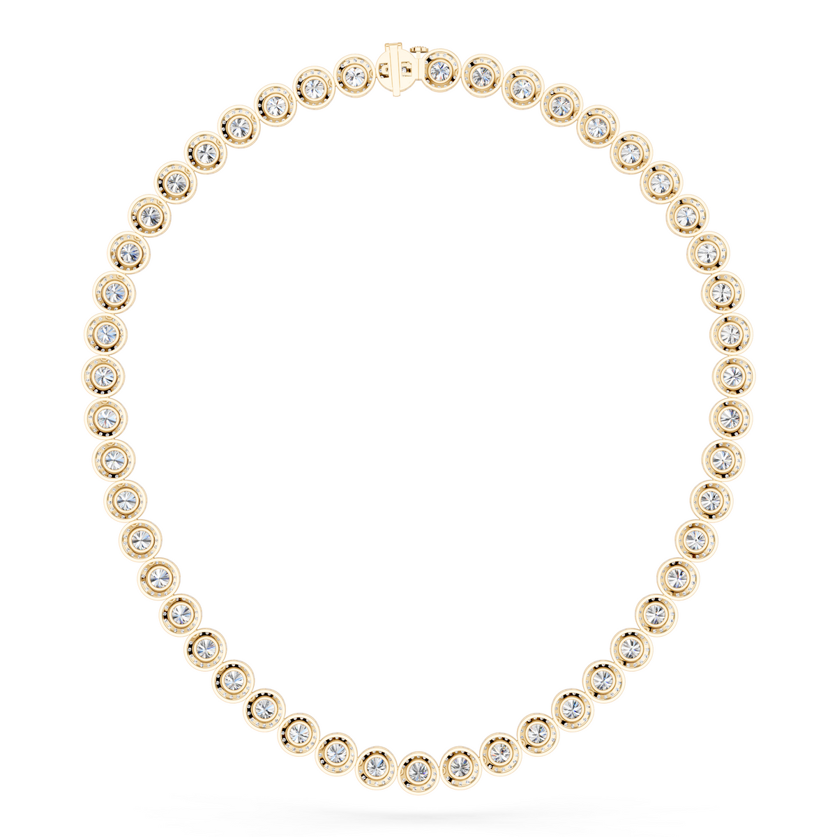 Round Lab Diamond Halo Tennis Necklace in 14K Yellow Gold – back view