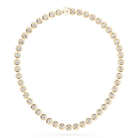 Round Lab Diamond Halo Tennis Necklace in 14K Yellow Gold – back view
