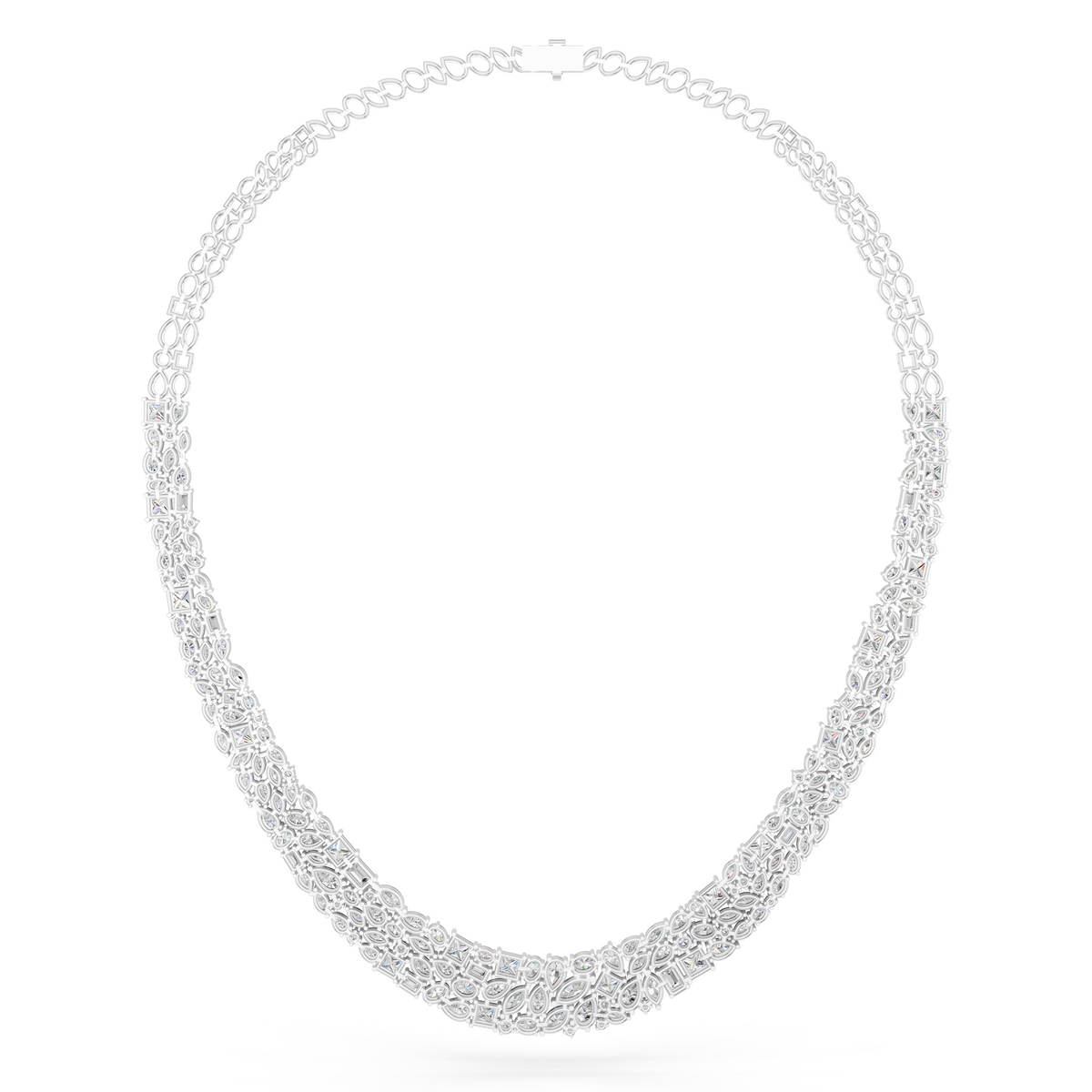 Multi Shape Lab Diamond Statement Necklace in 14K White Gold – back view
