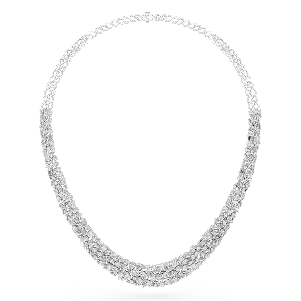 Multi Shape Lab Diamond Statement Necklace in 14K White Gold – front view