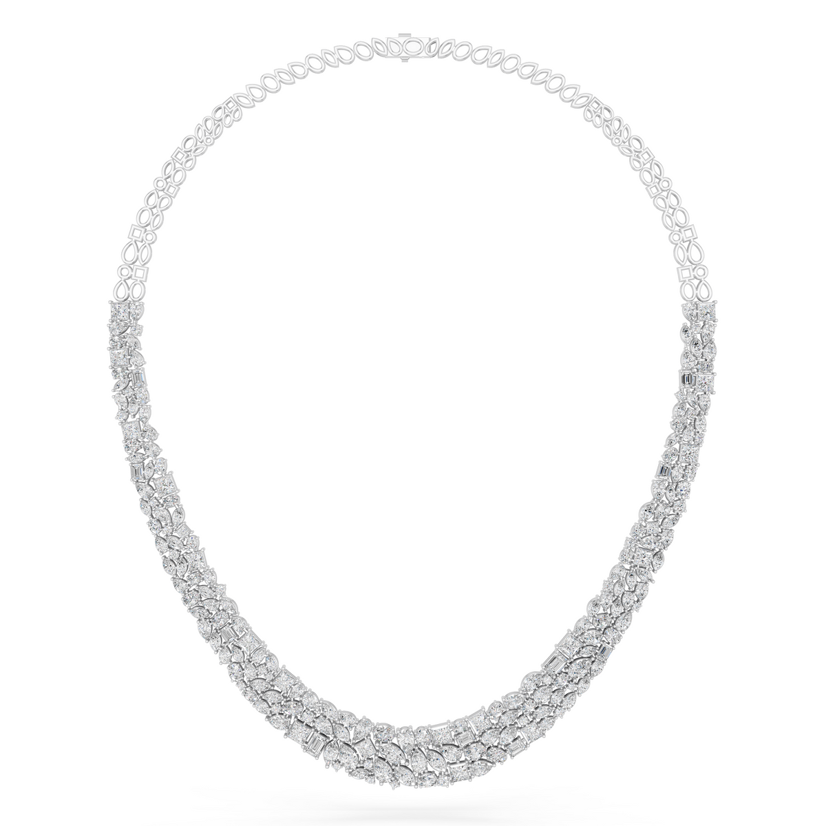 Multi Shape Lab Diamond Statement Necklace in 14K White Gold – front view