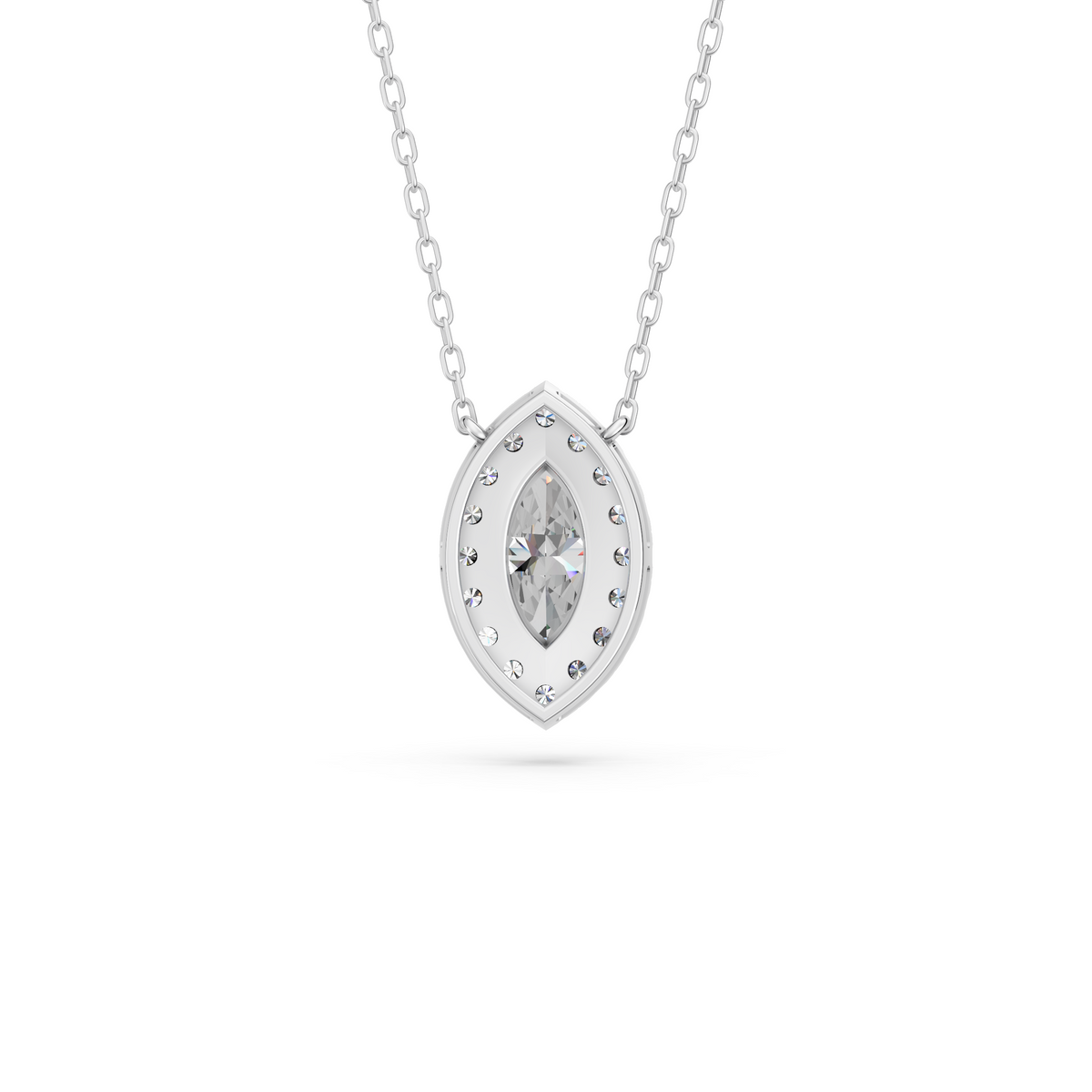 Marquise Lab Diamond Halo Necklace in 14K White Gold – back view