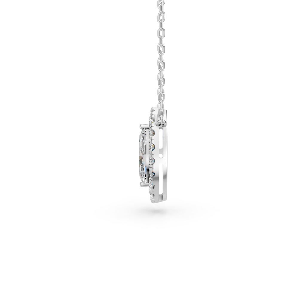 Marquise Lab Diamond Halo Necklace in 14K White Gold – side view