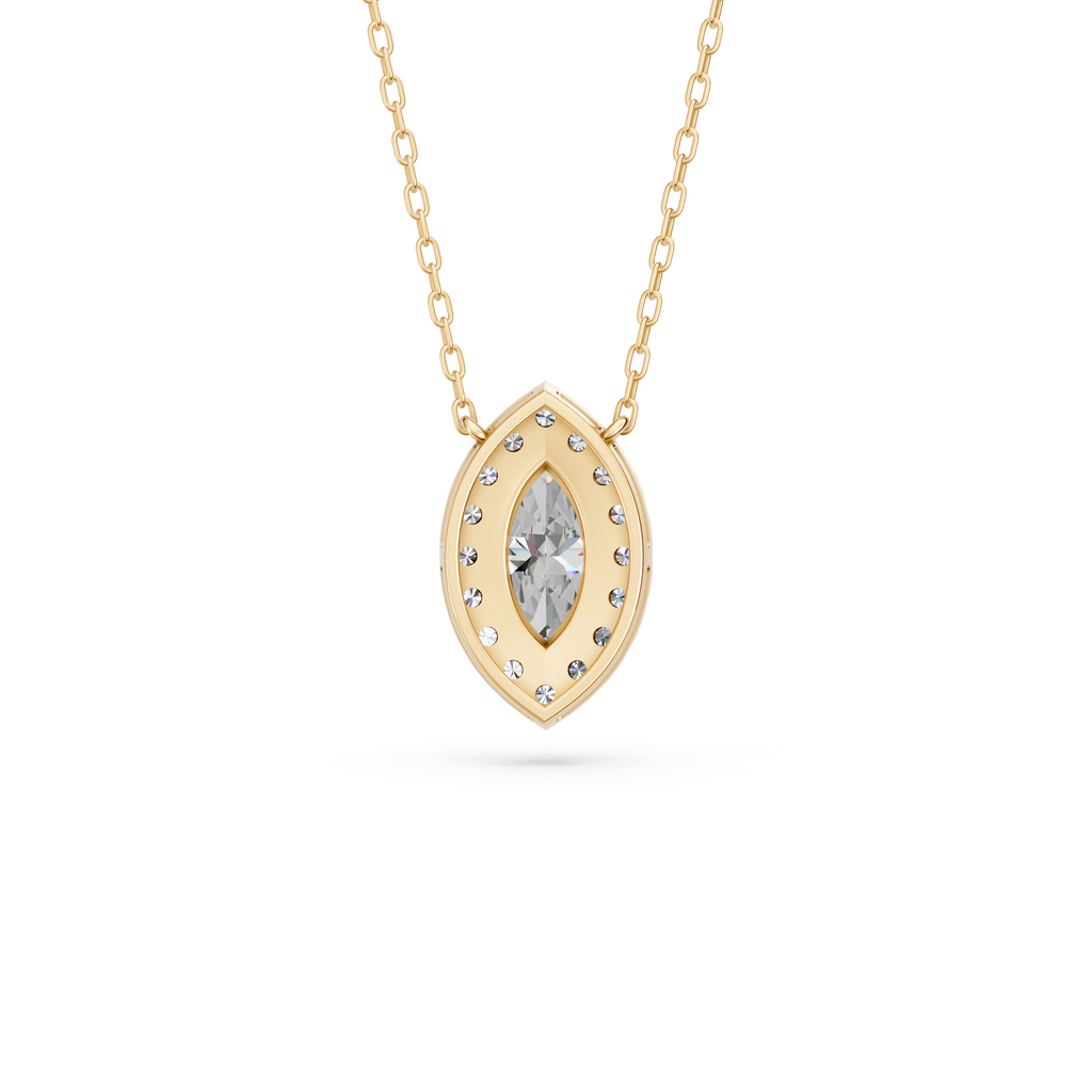 Marquise Lab Diamond Halo Necklace in 14K Yellow Gold – back view
