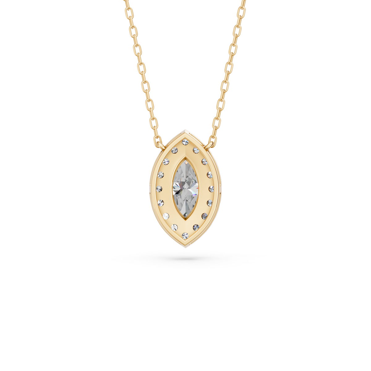 Marquise Lab Diamond Halo Necklace in 14K Yellow Gold – back view
