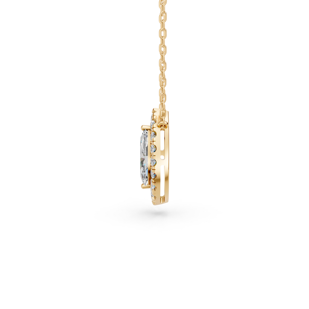 Marquise Lab Diamond Halo Necklace in 14K Yellow Gold – side view