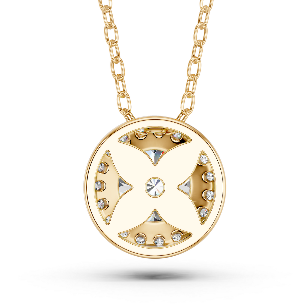 Round Lab Diamond Halo Pendant in 14K Yellow Gold – back view
