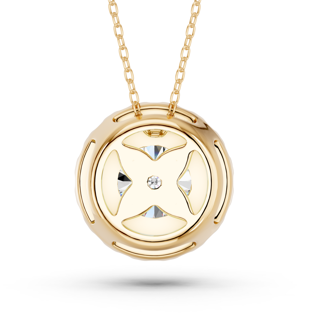 Round Lab Diamond Halo Pendant in 14K Yellow Gold – back view