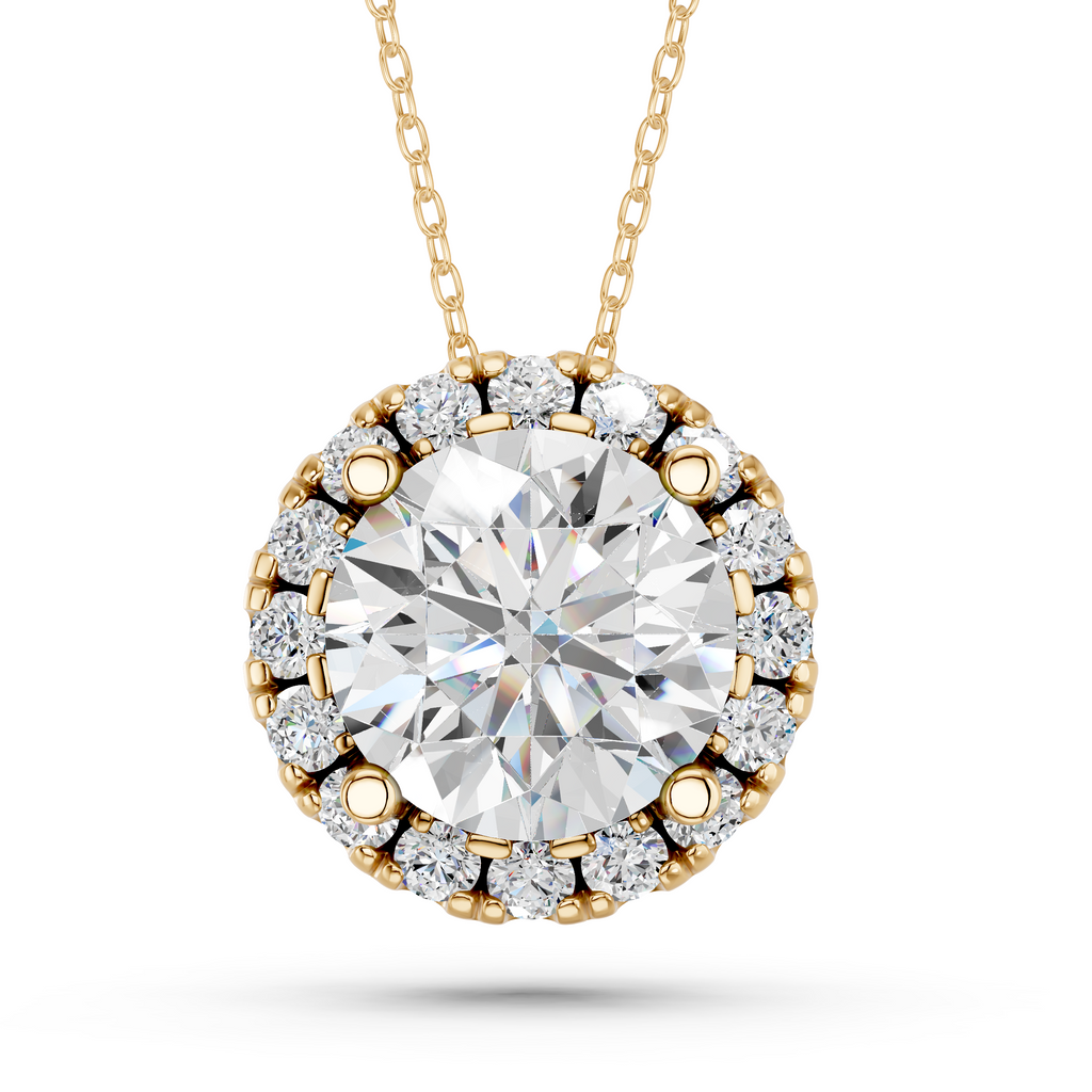 Round Lab Diamond Halo Pendant in 14K Yellow Gold – top view