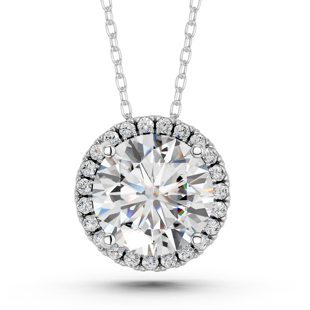 Round Lab Diamond Halo Pendant in 14K White Gold – top view
