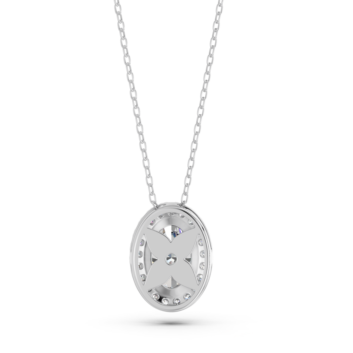Oval Lab Diamond Halo Pendant in 14K White Gold – back view