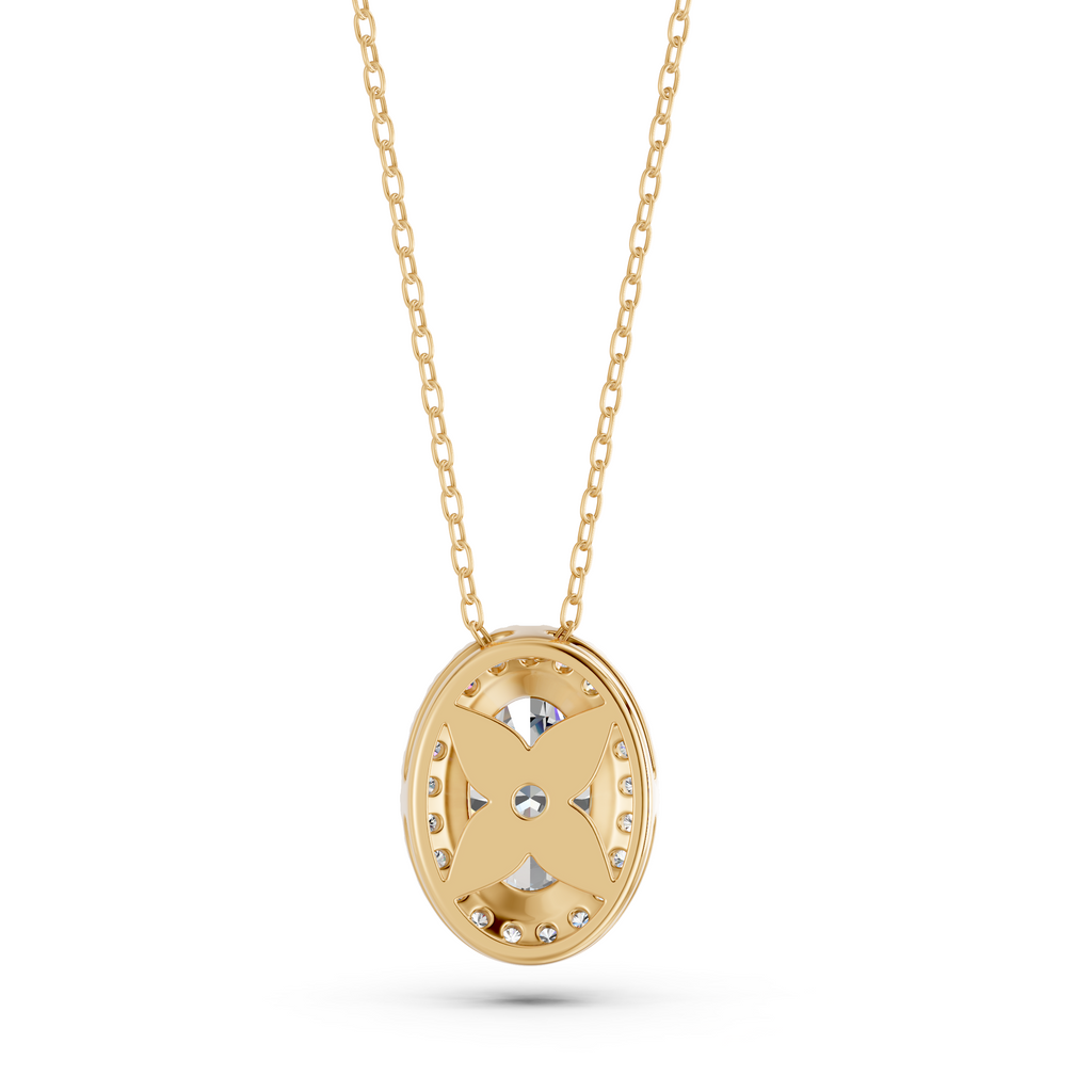 Oval Lab Diamond Halo Pendant in 14K Yellow Gold – back view