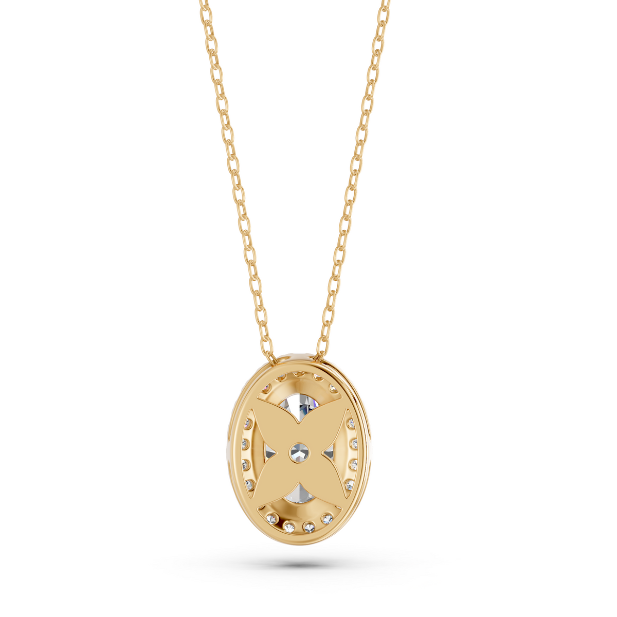 Oval Lab Diamond Halo Pendant in 14K Yellow Gold – back view