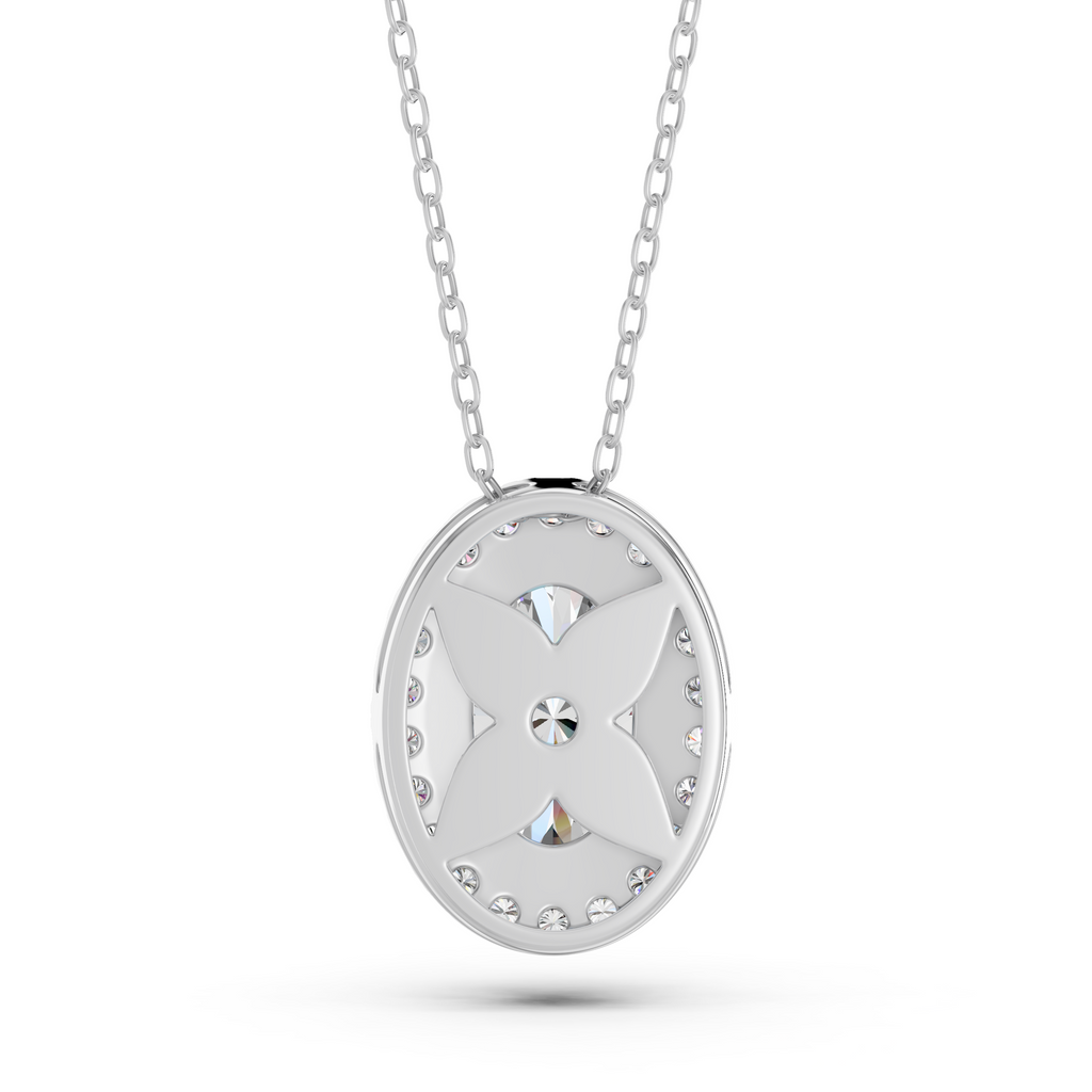 Oval Lab Diamond Halo Pendant in 14K White Gold – back view