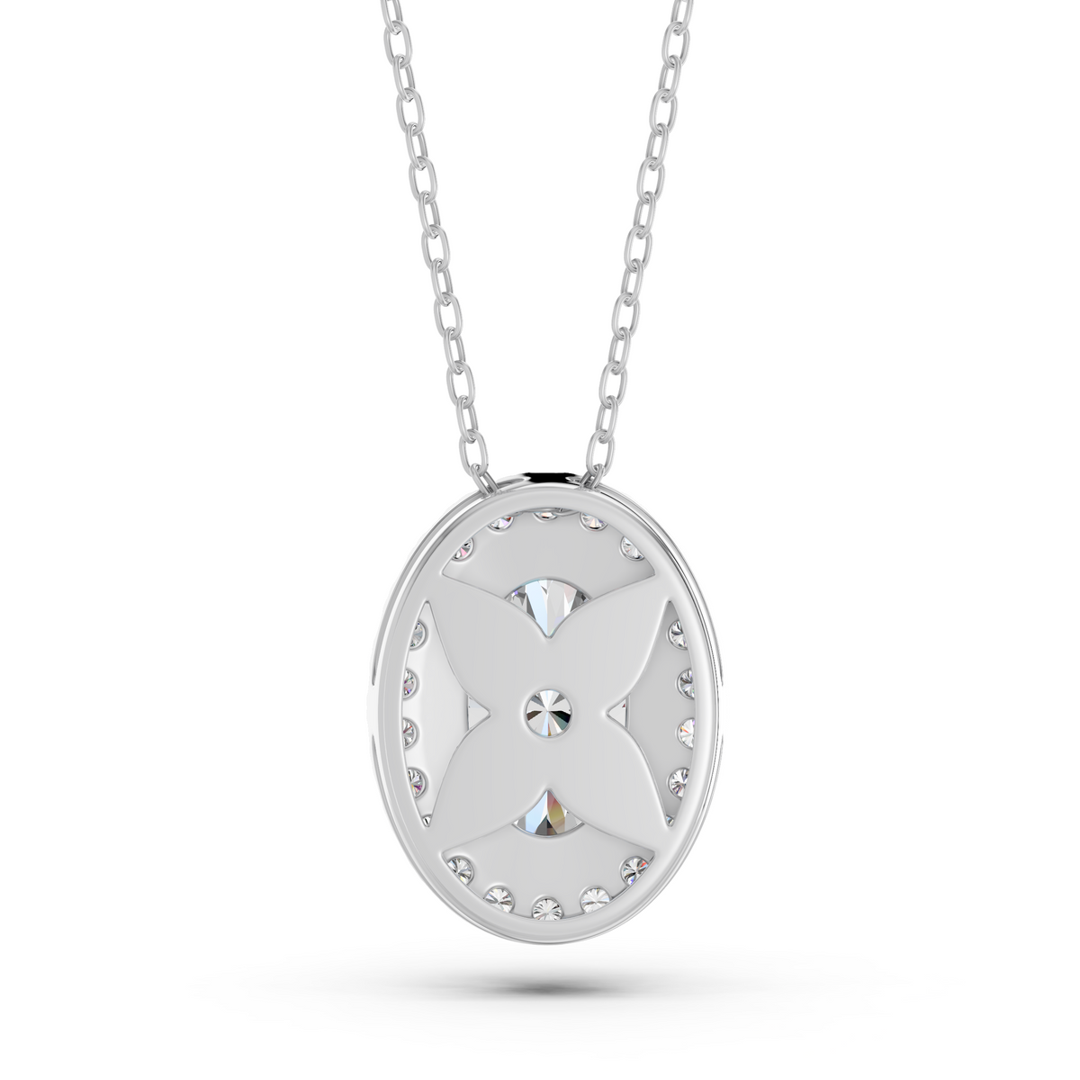 Oval Lab Diamond Halo Pendant in 14K White Gold – back view
