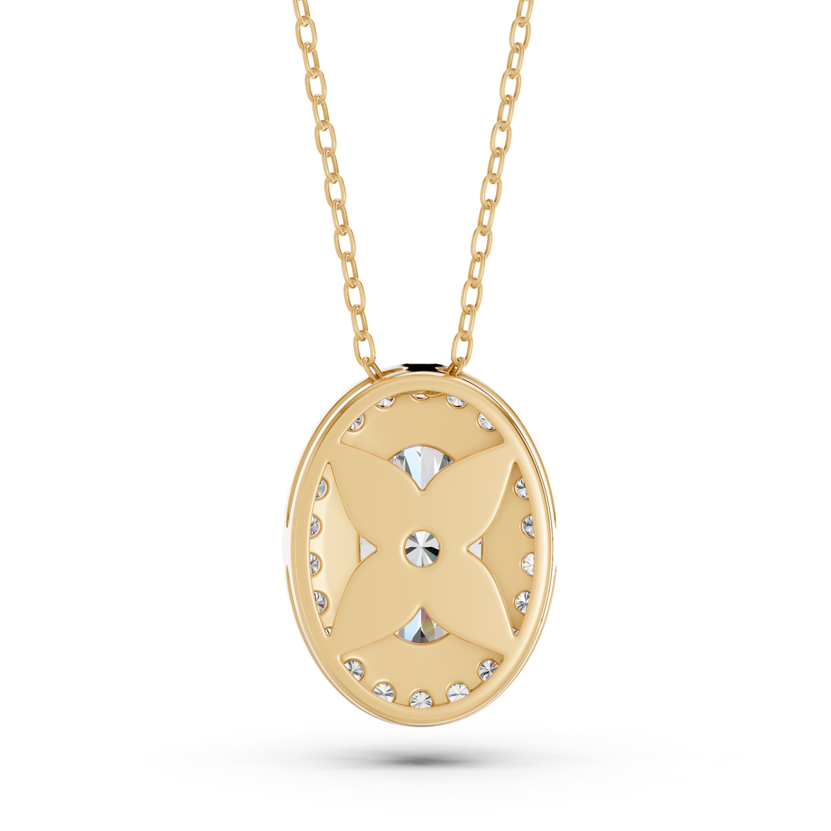 Oval Lab Diamond Halo Pendant in 14K Yellow Gold – back view