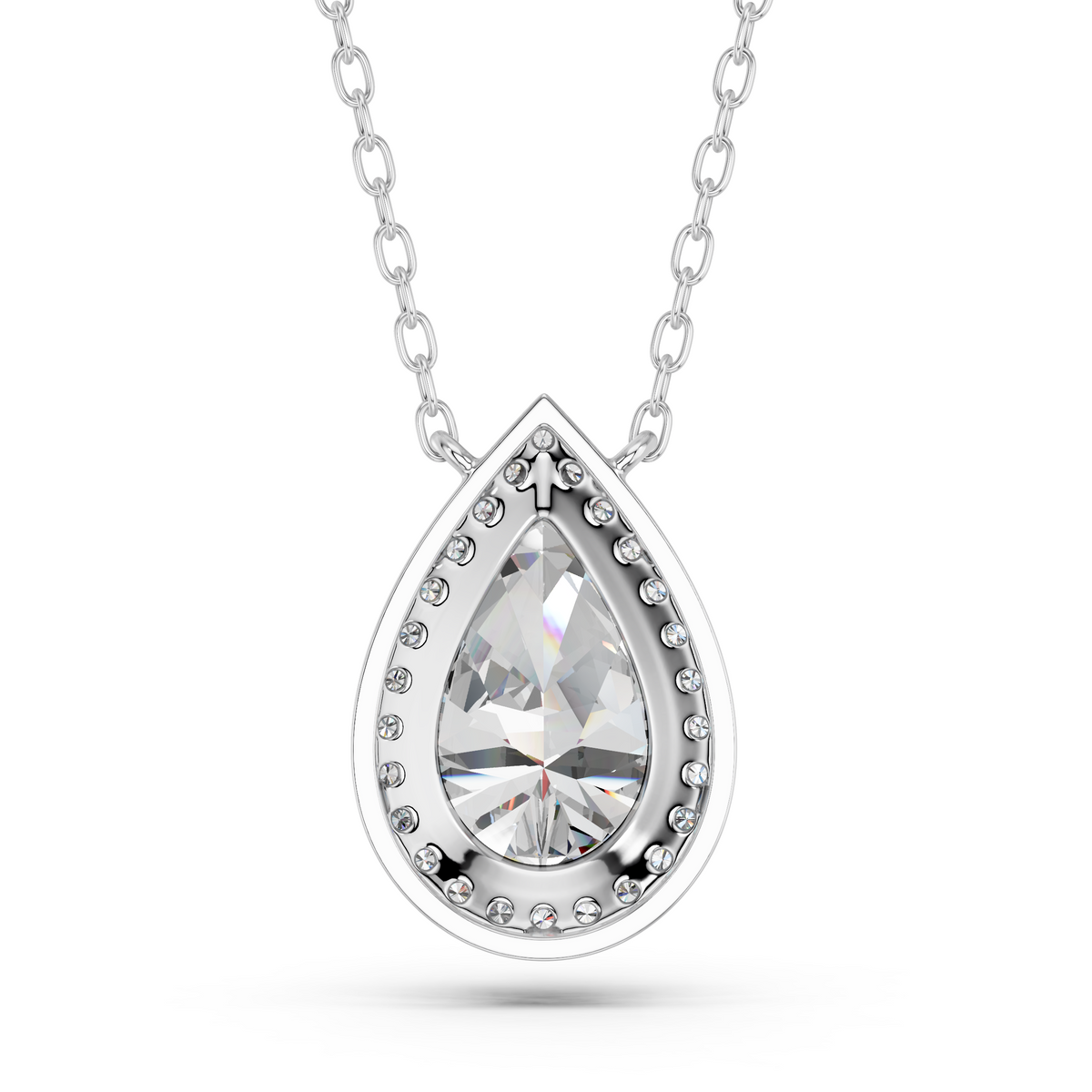 Pear Lab Diamond Halo Necklace in 14K White Gold – back view