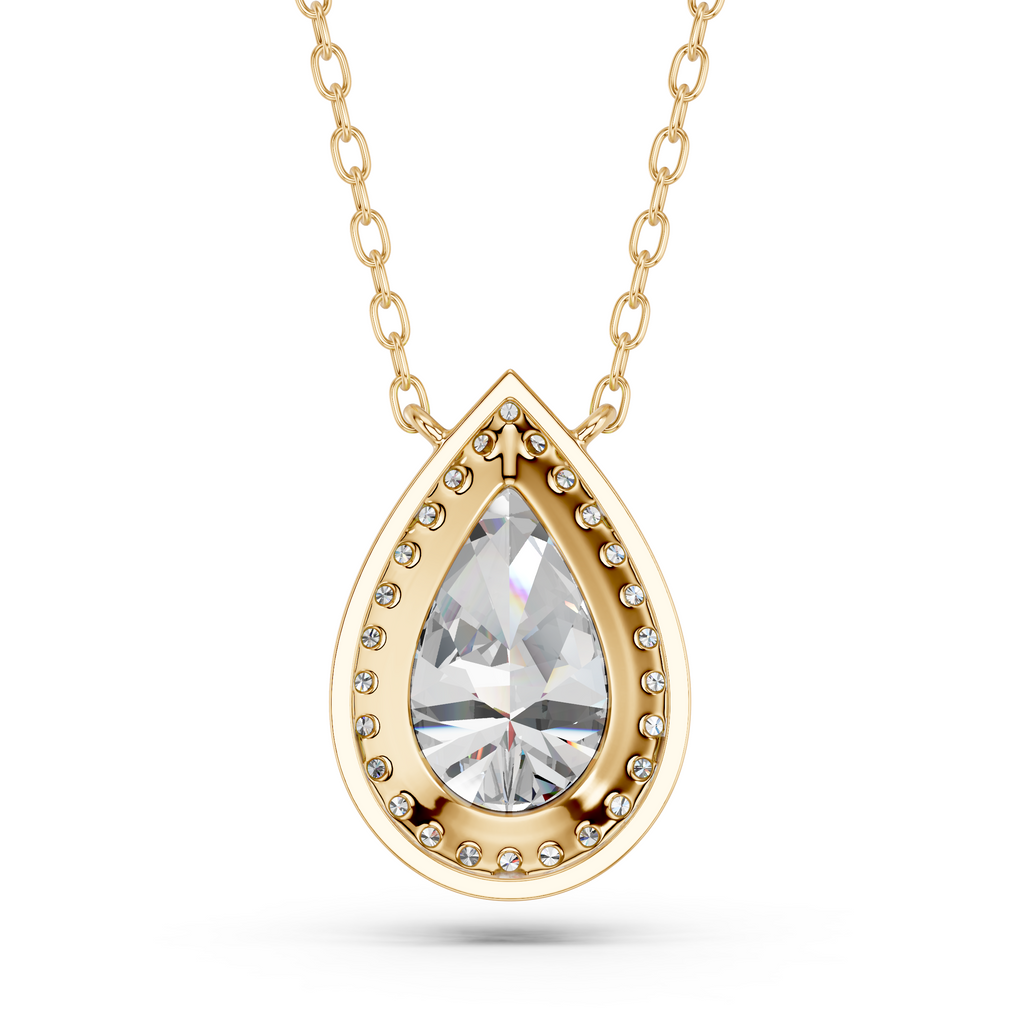 Pear Lab Diamond Halo Necklace in 14K Yellow Gold – back view