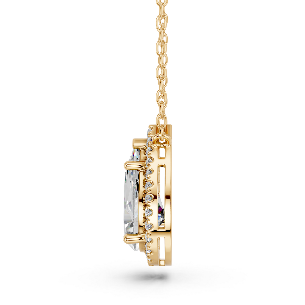 Pear Lab Diamond Halo Necklace in 14K Yellow Gold – side view