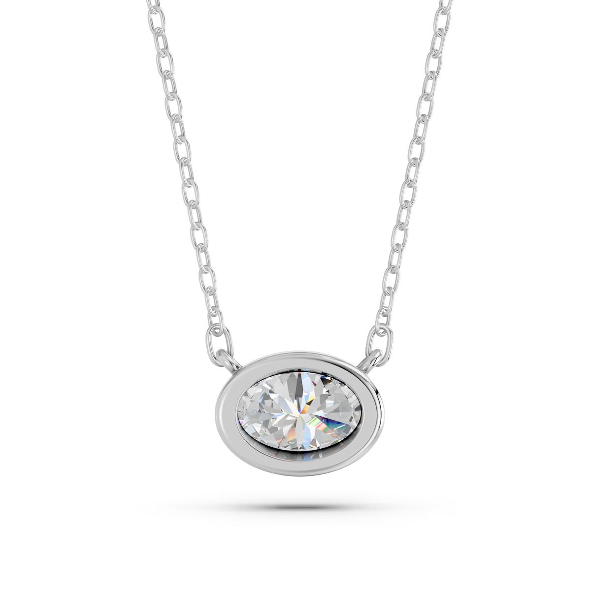 Oval Lab Diamond Bezel Necklace in 14K White Gold – back view