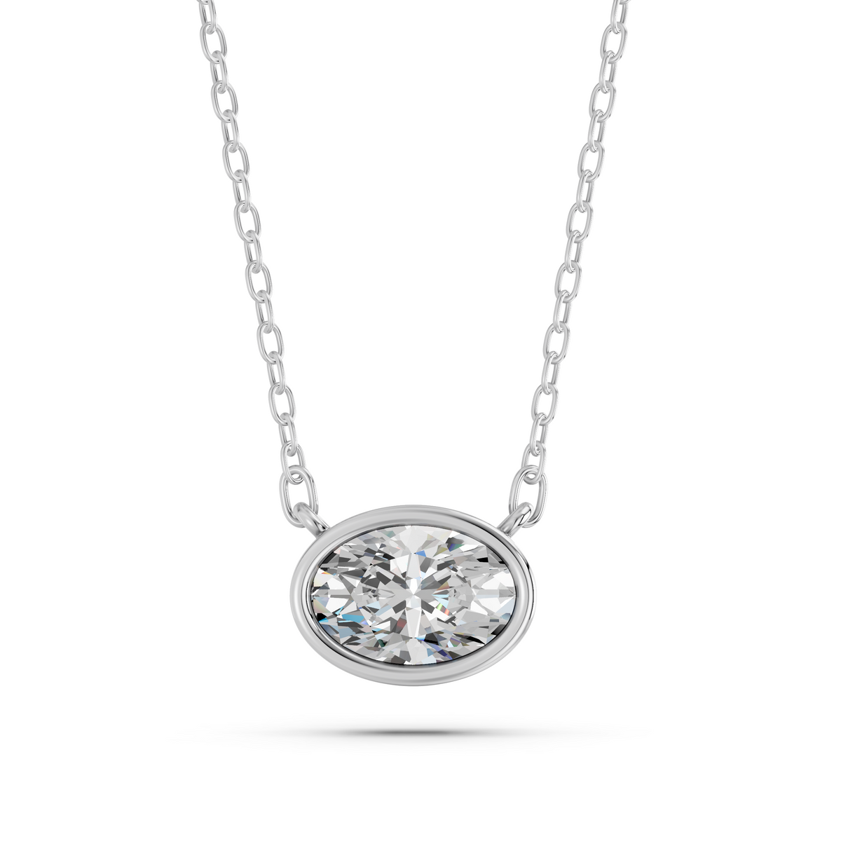 Oval Lab Diamond Bezel Necklace in 14K White Gold – top view
