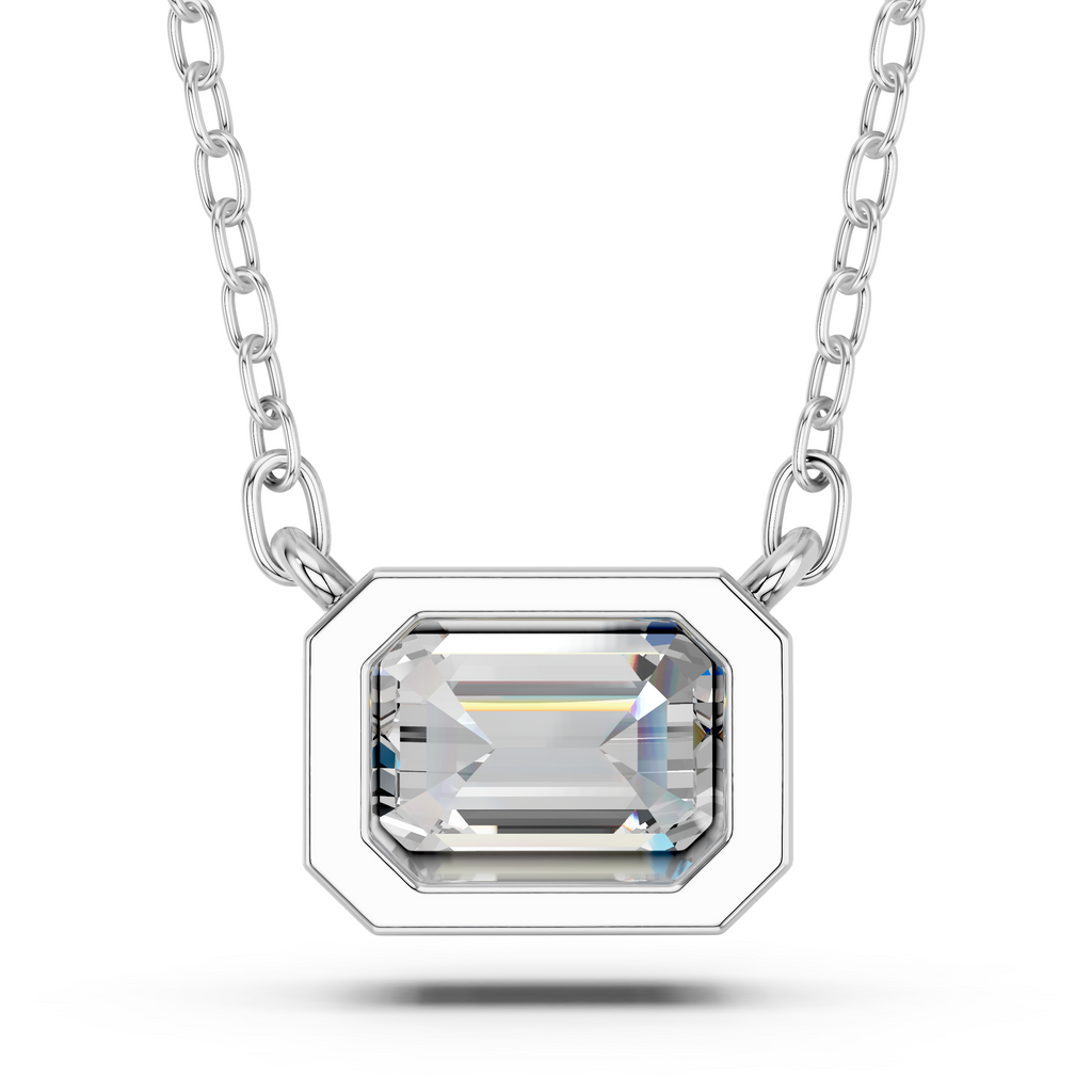 Emerald Cut Lab Diamond Solitaire Bezel Necklace in 14K White Gold – back view