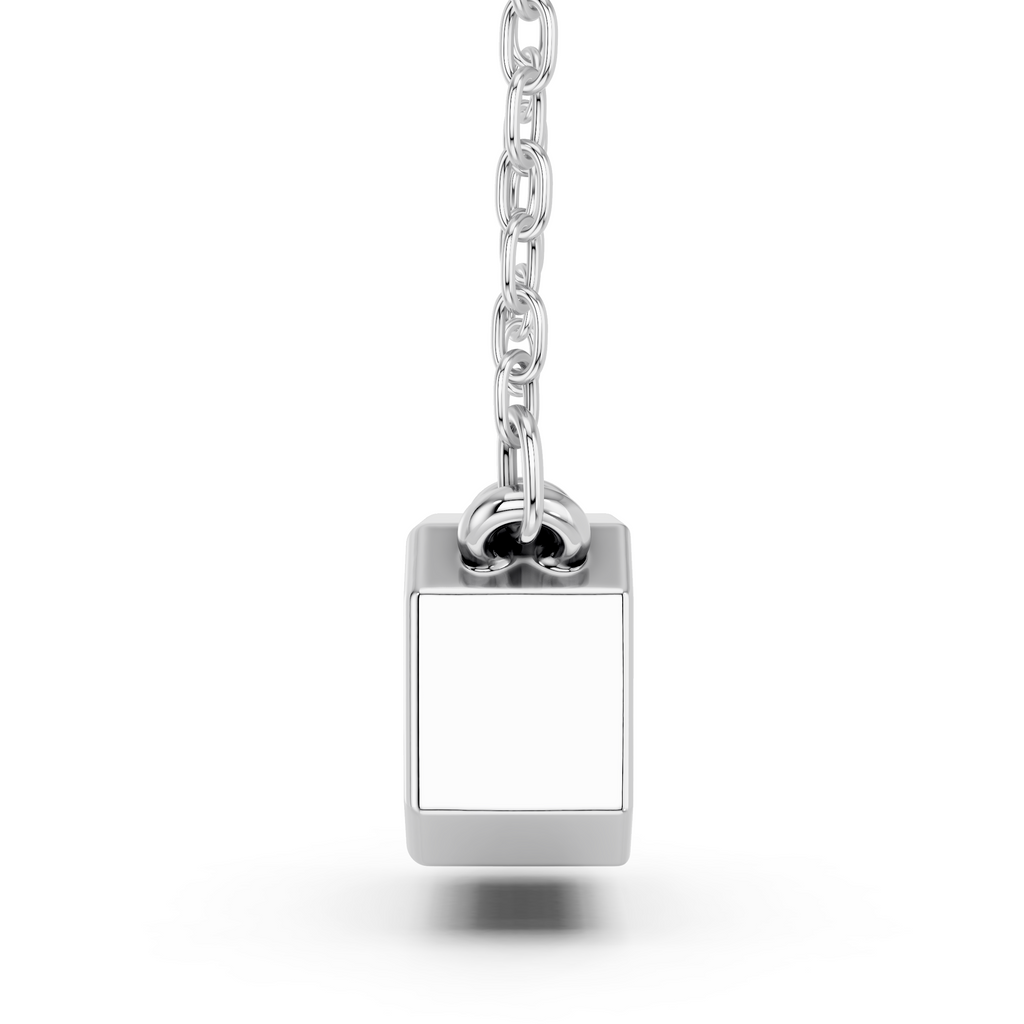 Emerald Cut Lab Diamond Solitaire Bezel Necklace in 14K White Gold – side view