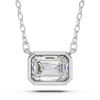 Emerald Cut Lab Diamond Solitaire Bezel Necklace in 14K White Gold – top view