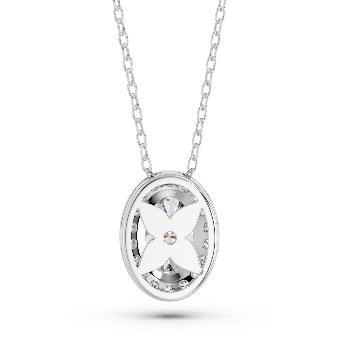 Oval Lab Diamond Halo Pendant in 14K White Gold – back view