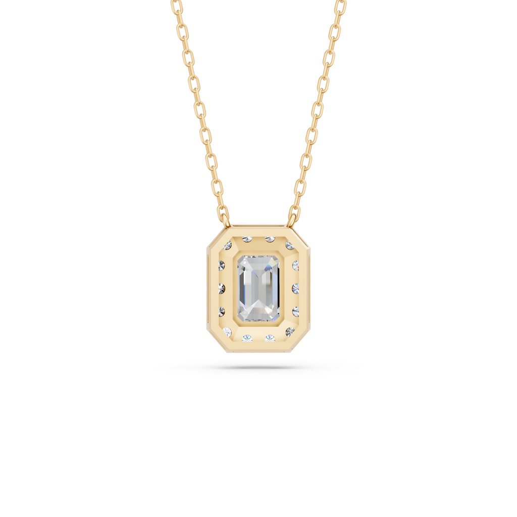Emerald Cut Lab Diamond Halo Necklace in 14K Yellow Gold – back view